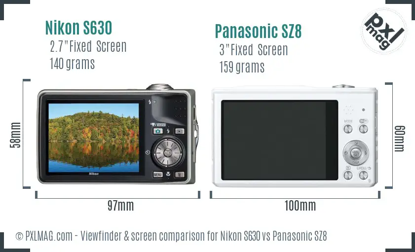 Nikon S630 vs Panasonic SZ8 Screen and Viewfinder comparison