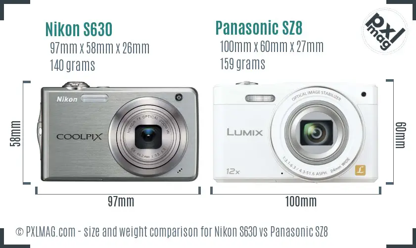 Nikon S630 vs Panasonic SZ8 size comparison