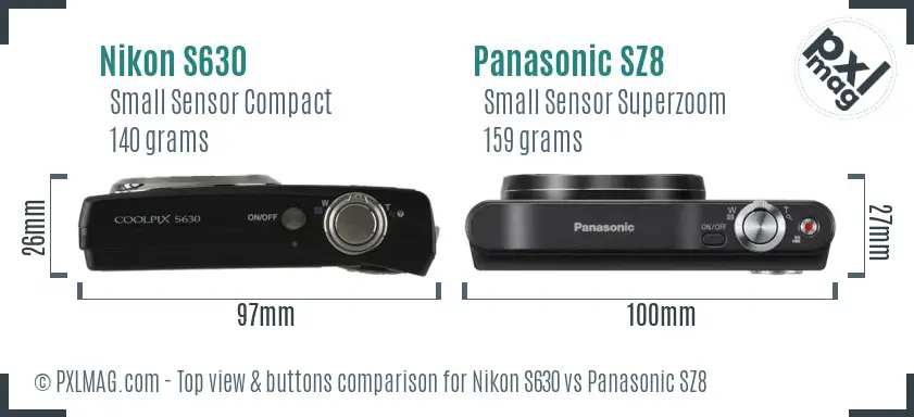 Nikon S630 vs Panasonic SZ8 top view buttons comparison