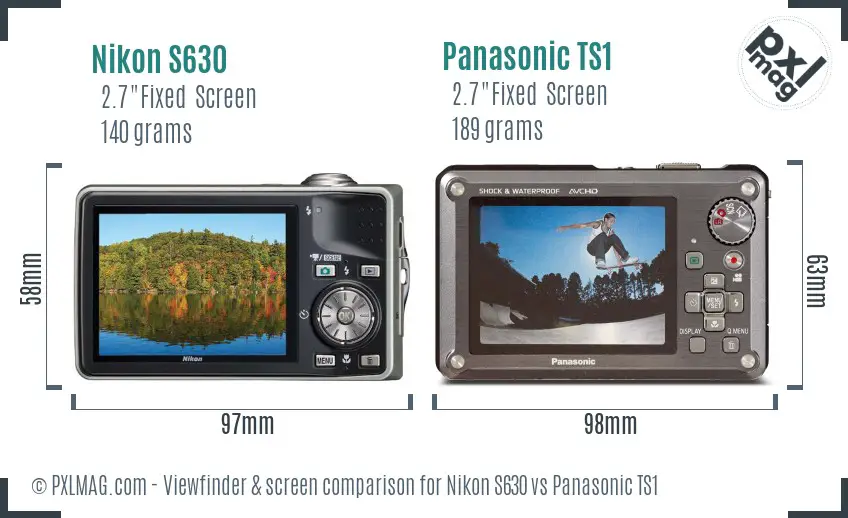 Nikon S630 vs Panasonic TS1 Screen and Viewfinder comparison