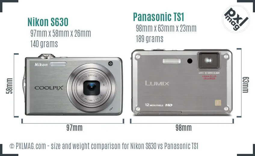 Nikon S630 vs Panasonic TS1 size comparison