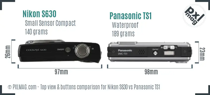 Nikon S630 vs Panasonic TS1 top view buttons comparison