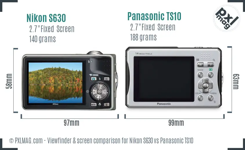 Nikon S630 vs Panasonic TS10 Screen and Viewfinder comparison