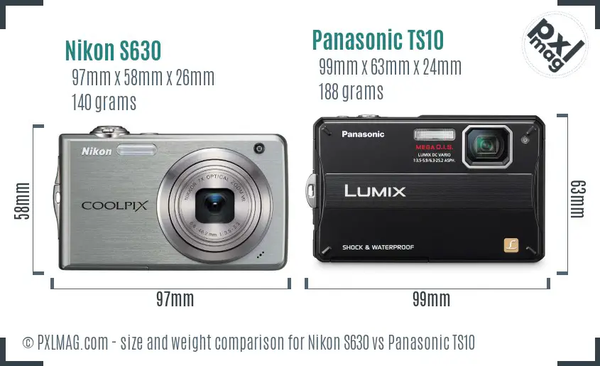 Nikon S630 vs Panasonic TS10 size comparison