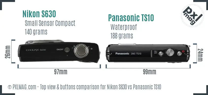 Nikon S630 vs Panasonic TS10 top view buttons comparison