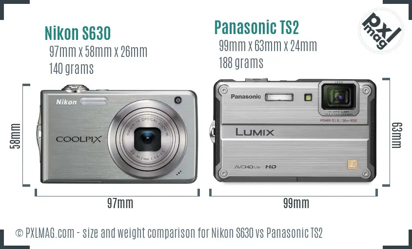Nikon S630 vs Panasonic TS2 size comparison
