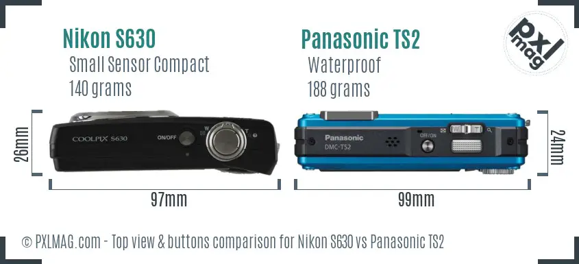 Nikon S630 vs Panasonic TS2 top view buttons comparison