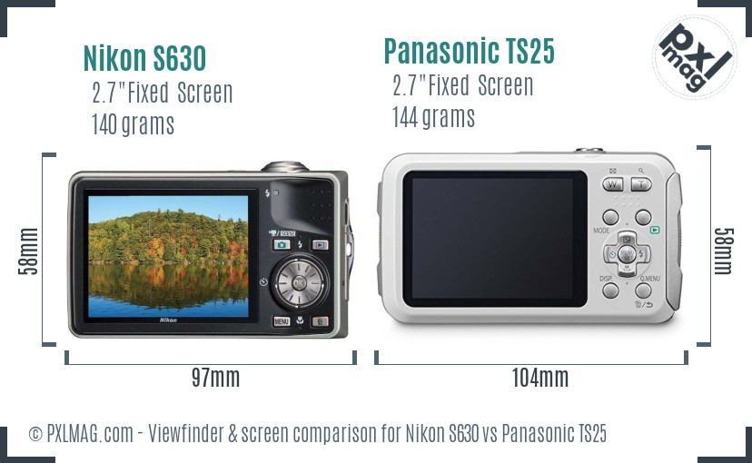 Nikon S630 vs Panasonic TS25 Screen and Viewfinder comparison