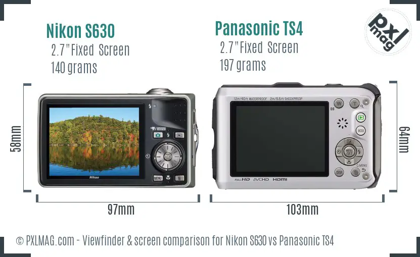 Nikon S630 vs Panasonic TS4 Screen and Viewfinder comparison