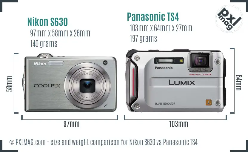 Nikon S630 vs Panasonic TS4 size comparison