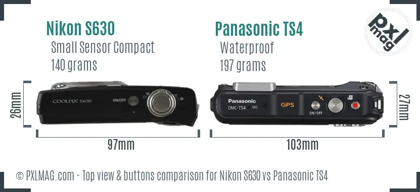 Nikon S630 vs Panasonic TS4 top view buttons comparison