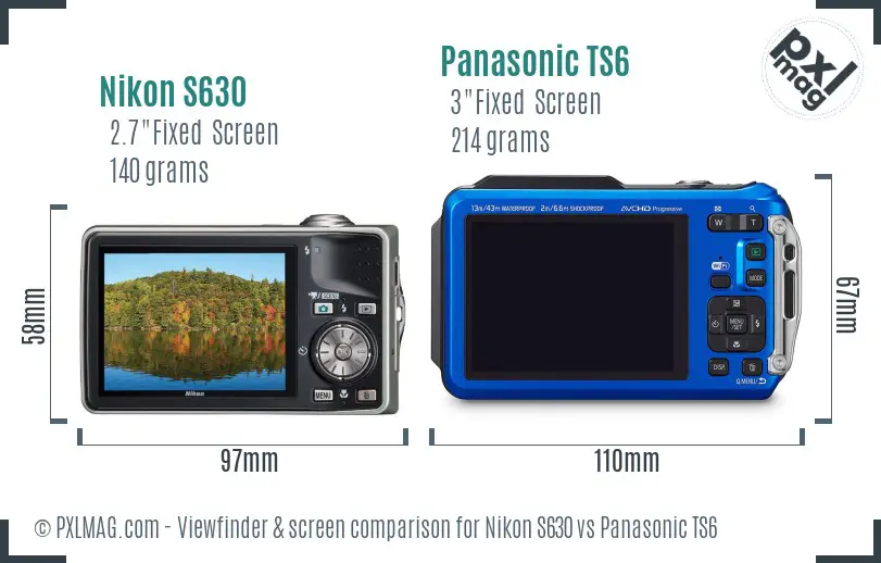 Nikon S630 vs Panasonic TS6 Screen and Viewfinder comparison