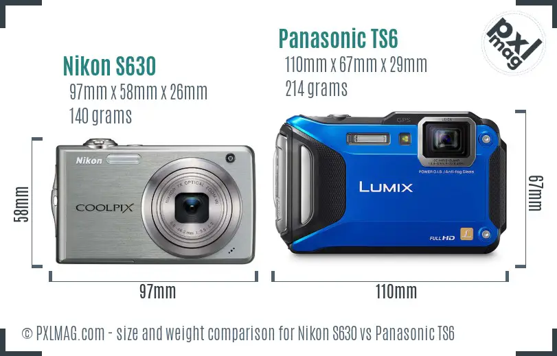 Nikon S630 vs Panasonic TS6 size comparison