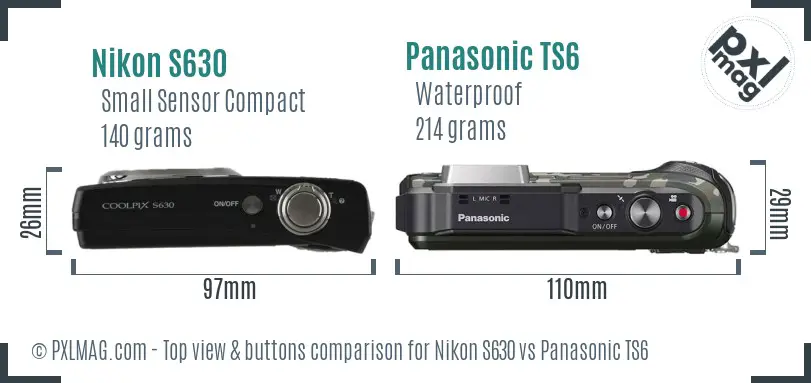 Nikon S630 vs Panasonic TS6 top view buttons comparison