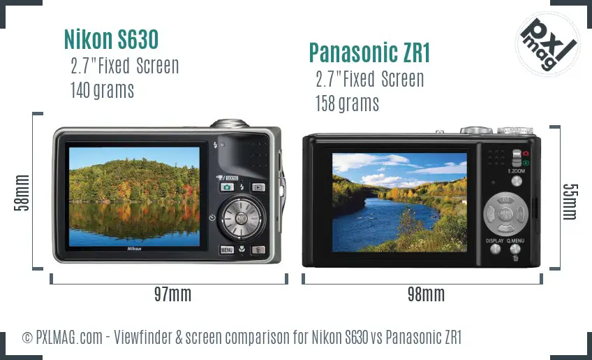 Nikon S630 vs Panasonic ZR1 Screen and Viewfinder comparison