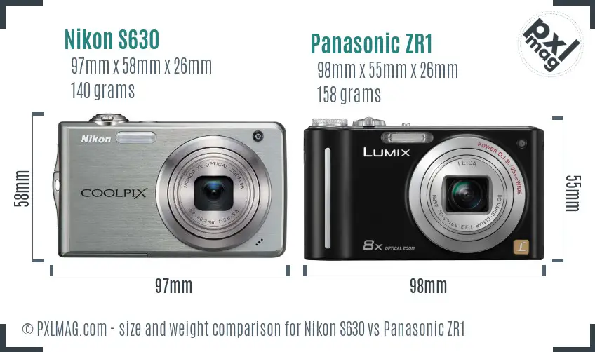 Nikon S630 vs Panasonic ZR1 size comparison