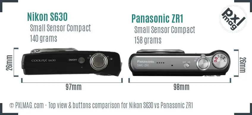 Nikon S630 vs Panasonic ZR1 top view buttons comparison