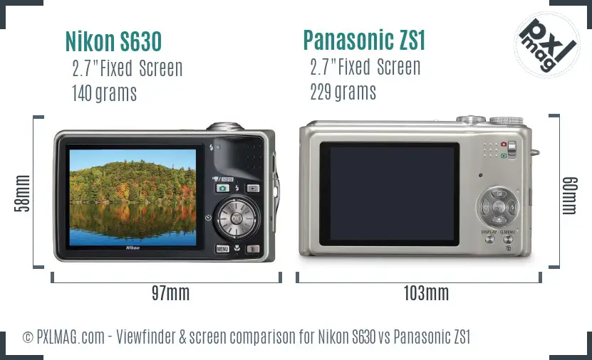 Nikon S630 vs Panasonic ZS1 Screen and Viewfinder comparison