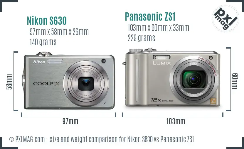 Nikon S630 vs Panasonic ZS1 size comparison