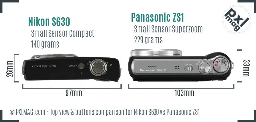 Nikon S630 vs Panasonic ZS1 top view buttons comparison