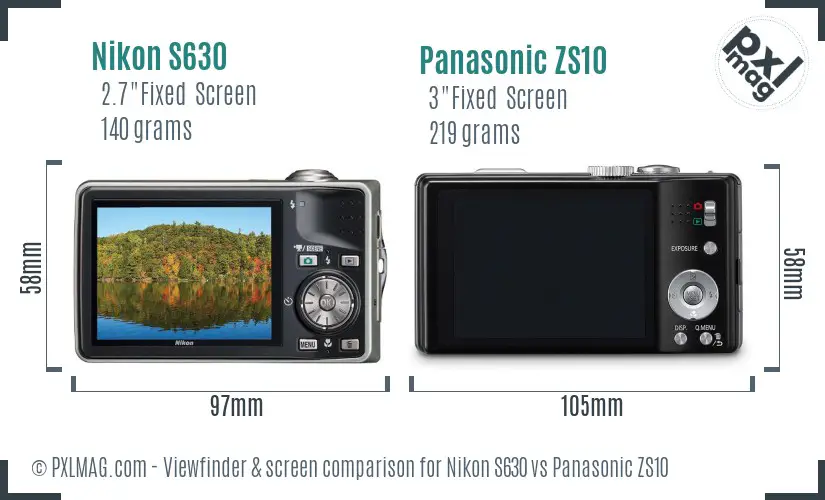 Nikon S630 vs Panasonic ZS10 Screen and Viewfinder comparison