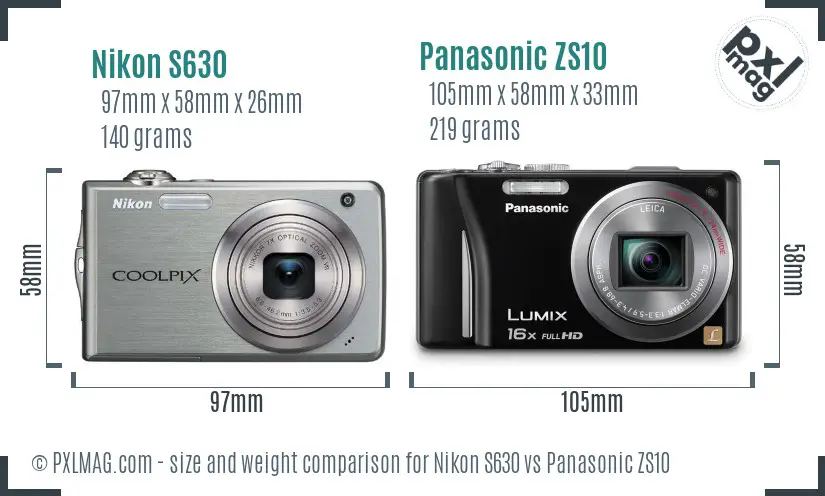 Nikon S630 vs Panasonic ZS10 size comparison
