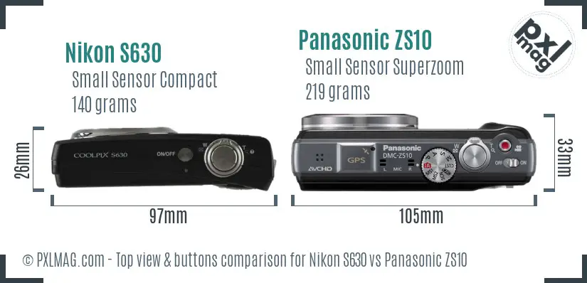 Nikon S630 vs Panasonic ZS10 top view buttons comparison