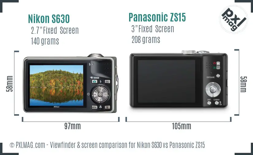 Nikon S630 vs Panasonic ZS15 Screen and Viewfinder comparison Nikon S630 vs Panasonic ZS15 Screen and Viewfinder comparison