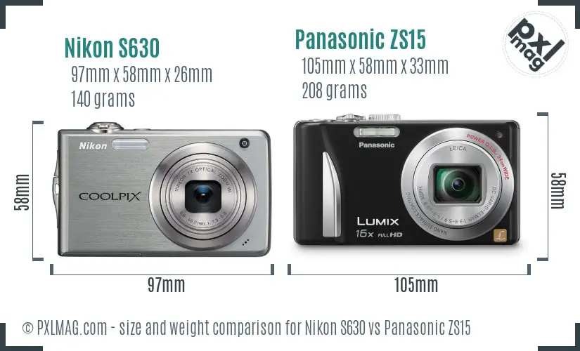 Nikon S630 vs Panasonic ZS15 size comparison Nikon S630 vs Panasonic ZS15 size comparison