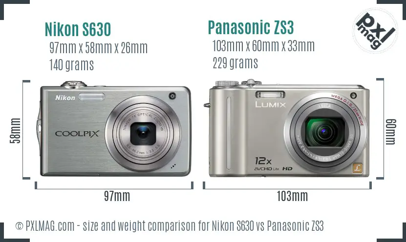 Nikon S630 vs Panasonic ZS3 size comparison