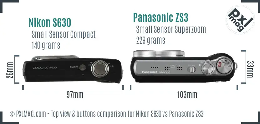 Nikon S630 vs Panasonic ZS3 top view buttons comparison