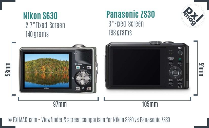 Nikon S630 vs Panasonic ZS30 Screen and Viewfinder comparison