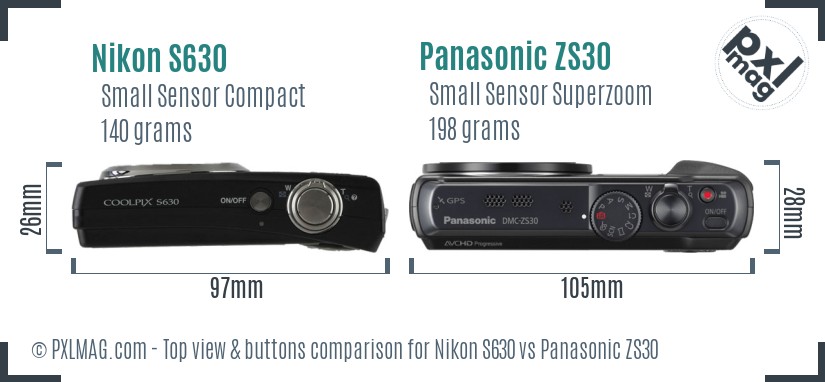 Nikon S630 vs Panasonic ZS30 top view buttons comparison