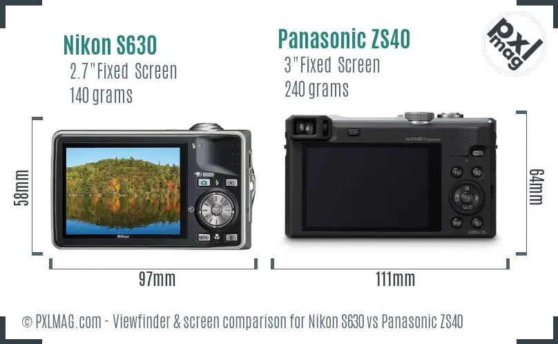 Nikon S630 vs Panasonic ZS40 Screen and Viewfinder comparison