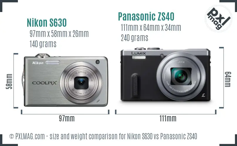 Nikon S630 vs Panasonic ZS40 size comparison