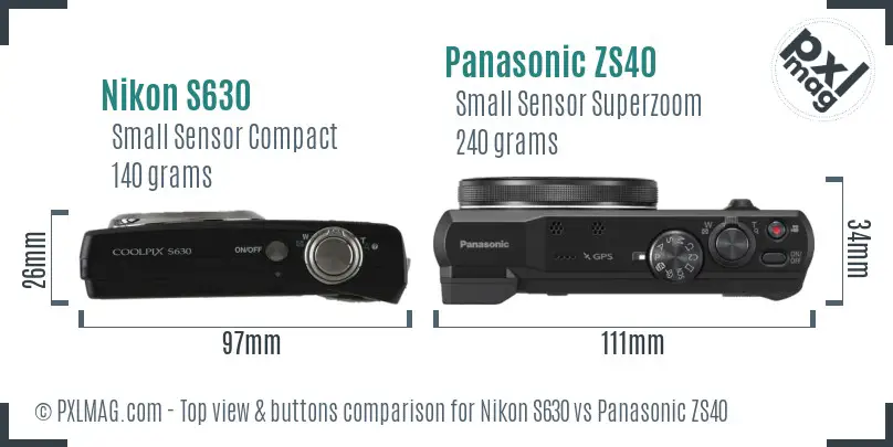 Nikon S630 vs Panasonic ZS40 top view buttons comparison