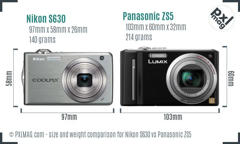 Nikon S630 vs Panasonic ZS5 size comparison