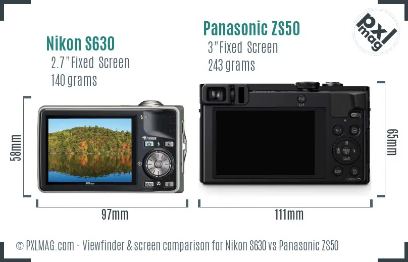 Nikon S630 vs Panasonic ZS50 Screen and Viewfinder comparison