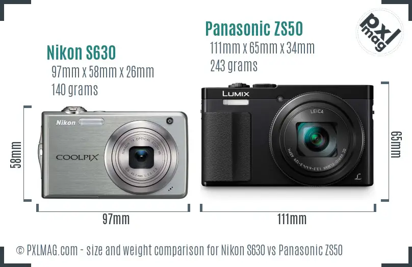 Nikon S630 vs Panasonic ZS50 size comparison