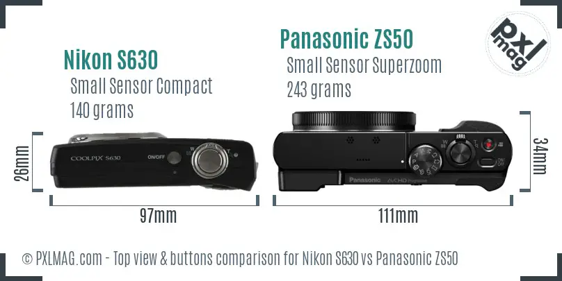 Nikon S630 vs Panasonic ZS50 top view buttons comparison
