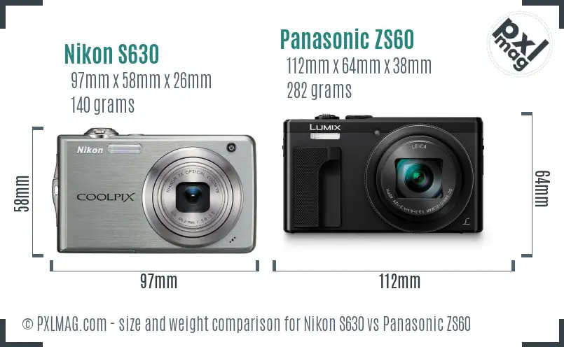 Nikon S630 vs Panasonic ZS60 size comparison