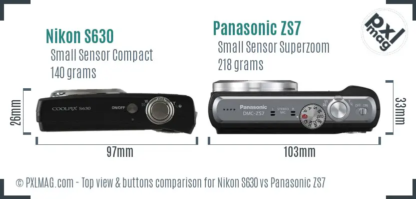 Nikon S630 vs Panasonic ZS7 top view buttons comparison