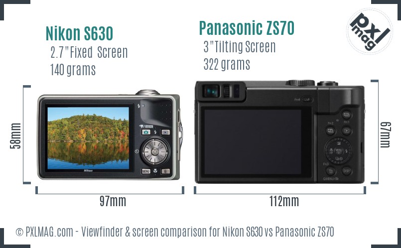 Nikon S630 vs Panasonic ZS70 Screen and Viewfinder comparison