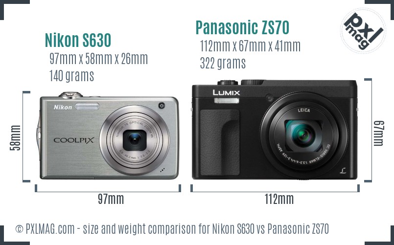 Nikon S630 vs Panasonic ZS70 size comparison