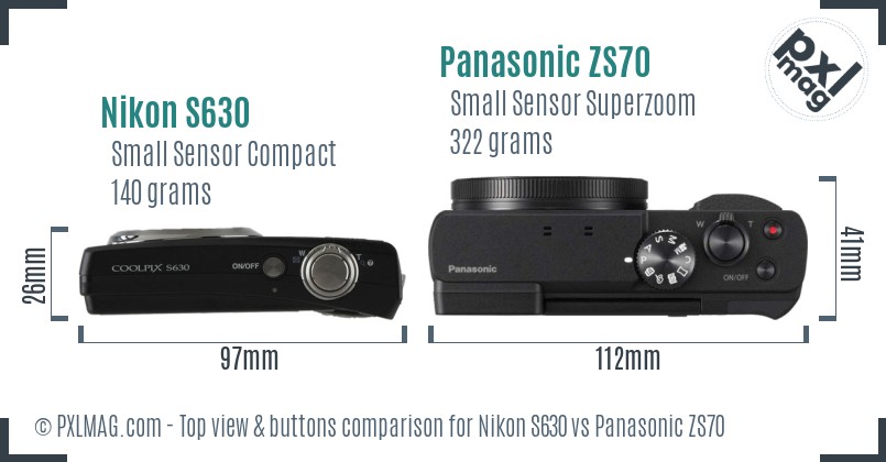 Nikon S630 vs Panasonic ZS70 top view buttons comparison