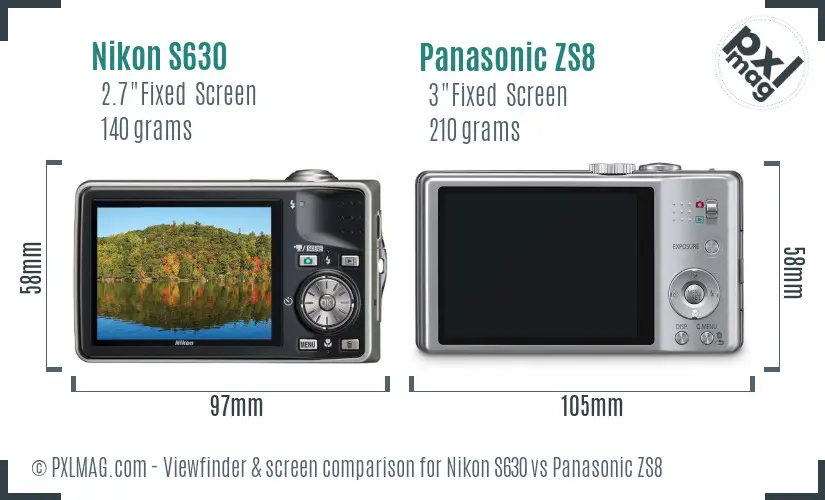 Nikon S630 vs Panasonic ZS8 Screen and Viewfinder comparison