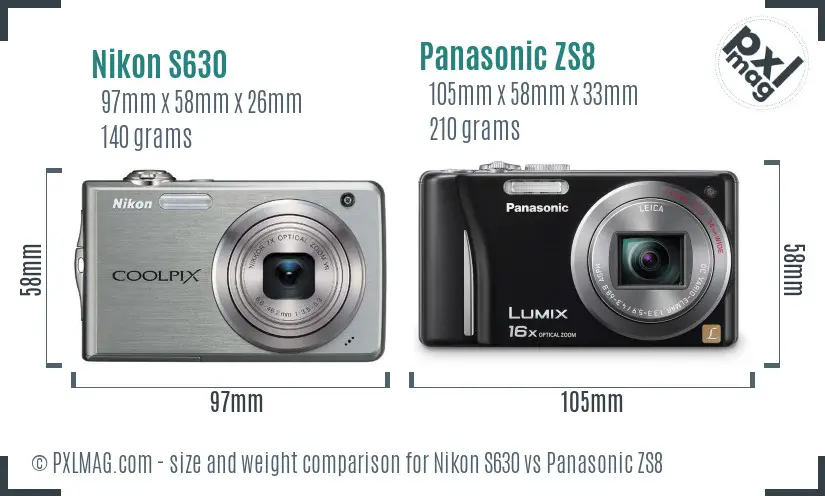 Nikon S630 vs Panasonic ZS8 size comparison