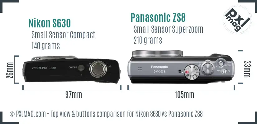 Nikon S630 vs Panasonic ZS8 top view buttons comparison