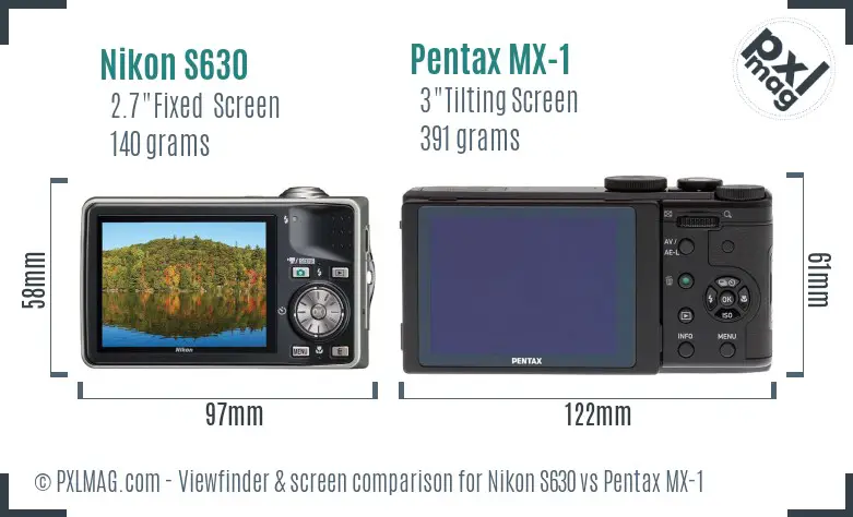 Nikon S630 vs Pentax MX-1 Screen and Viewfinder comparison