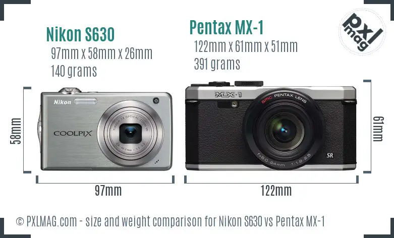 Nikon S630 vs Pentax MX-1 size comparison